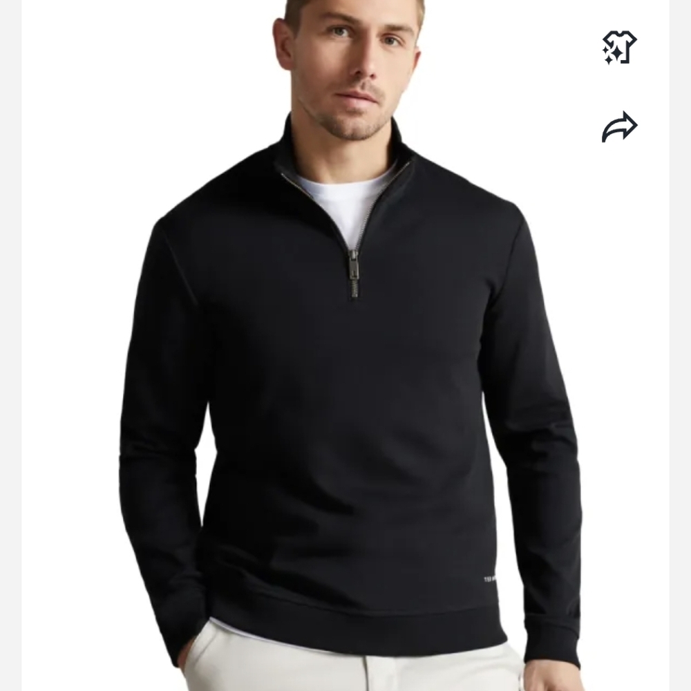 Ted Baker Men's Black Half Zip-Up Funnel Neck Sweater Sz7 3XL